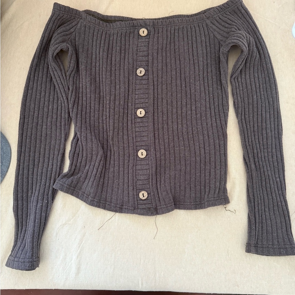 H&M Off-Shoulder Ribbed Sweater in Charcoal